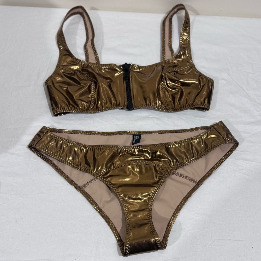Lisa Marie Fernandez Metallic Gold and Beige Bikini Top
